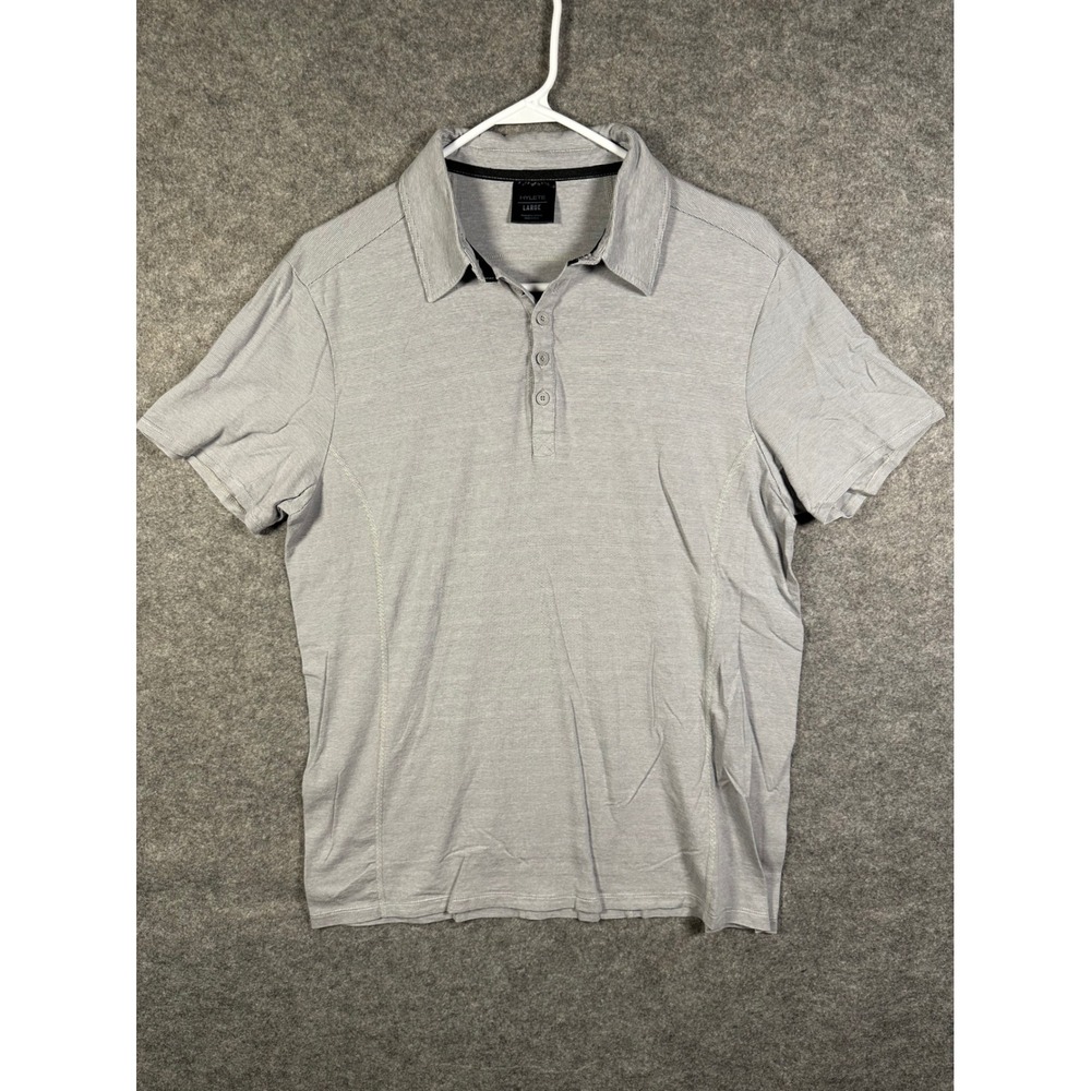 Hylete Mens Athletic Polo Shirt Large Grey Micro Stripe Bamboo Rayon‎ Stretch